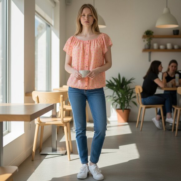 VTG Y2K Annabelle Blush Pink Polka Dot Semi Sheer Pullover Blouse Size Large - Picture 2 of 9